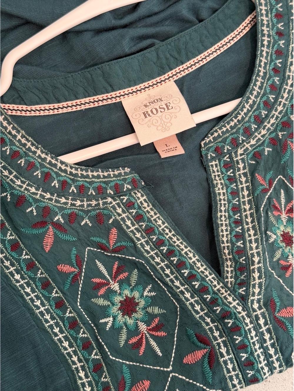 Knox Rose Teal Embroidered Sleeveless Tunic Top Size L - Picture 3 of 4